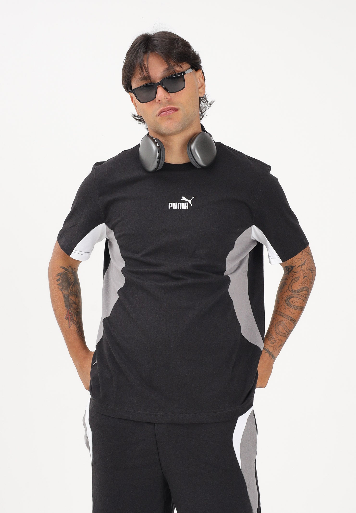 PUMA T-shirt a manica corta Essentials Block nera da uomo 691698 01 PUMA 