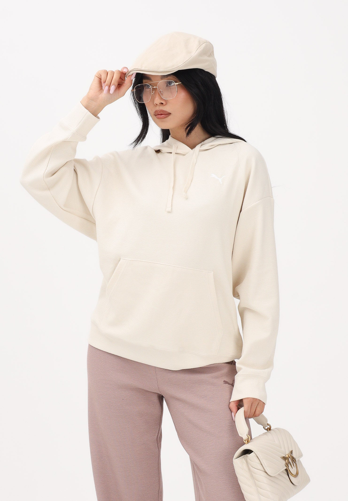 PUMA Felpa con cappuccio Essentials Elevated panna da donna 691814 87 PUMA 