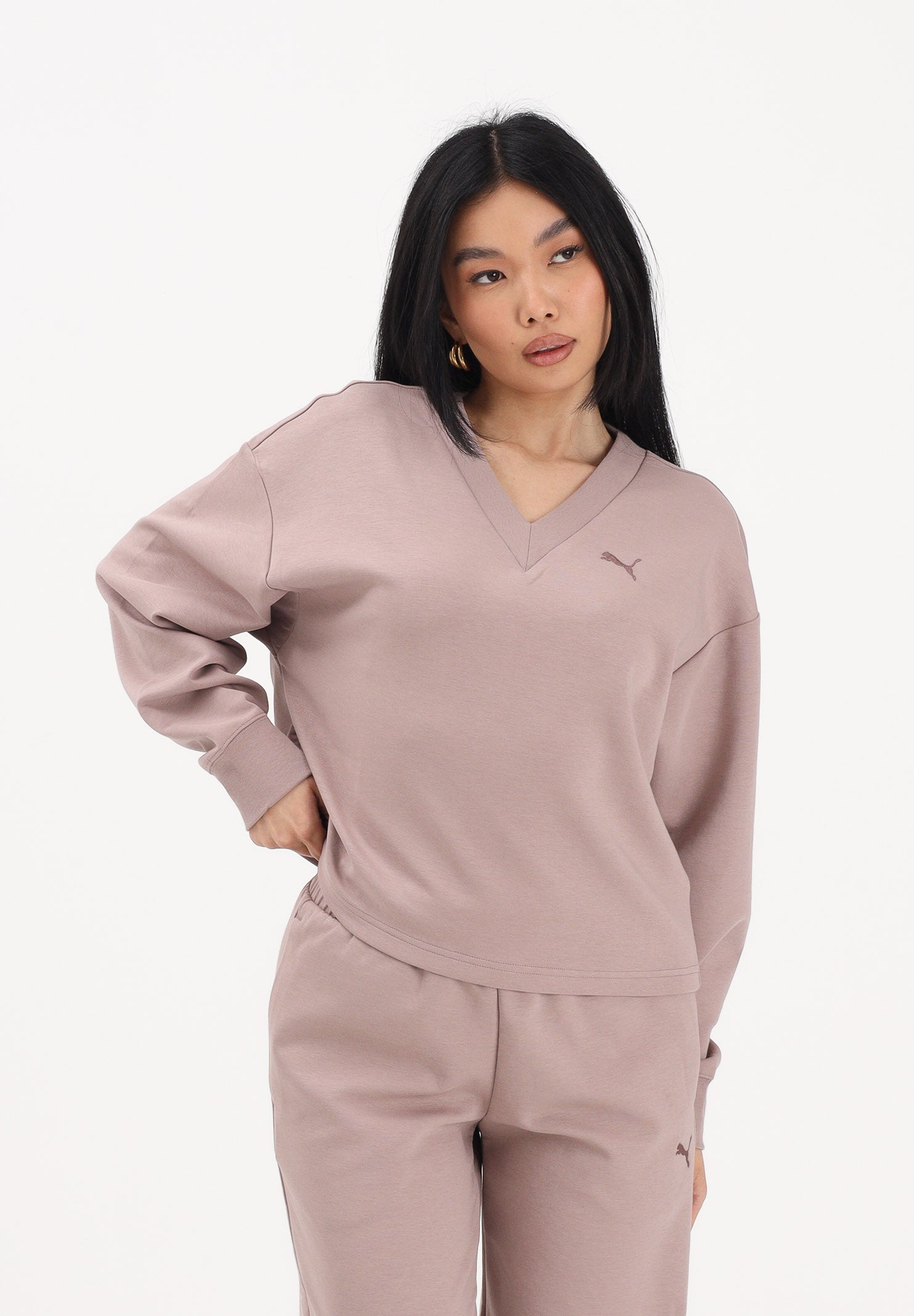 PUMA Felpa con scollo a V Essentials Elevated rosa da donna 691816 88 PUMA 