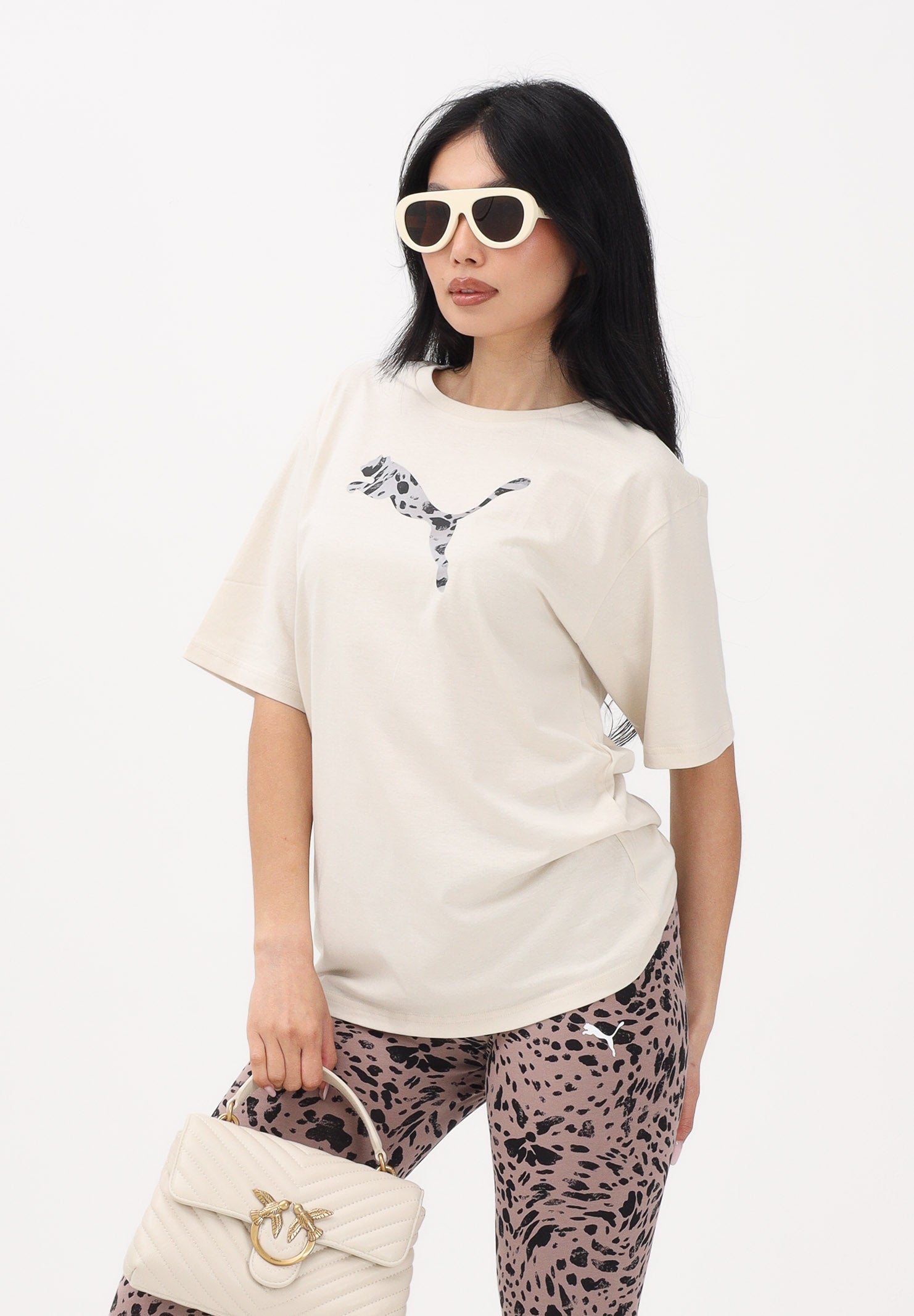 PUMA T-shirt a manica corta Essentials Animal panna da donna 691821 87 PUMA 