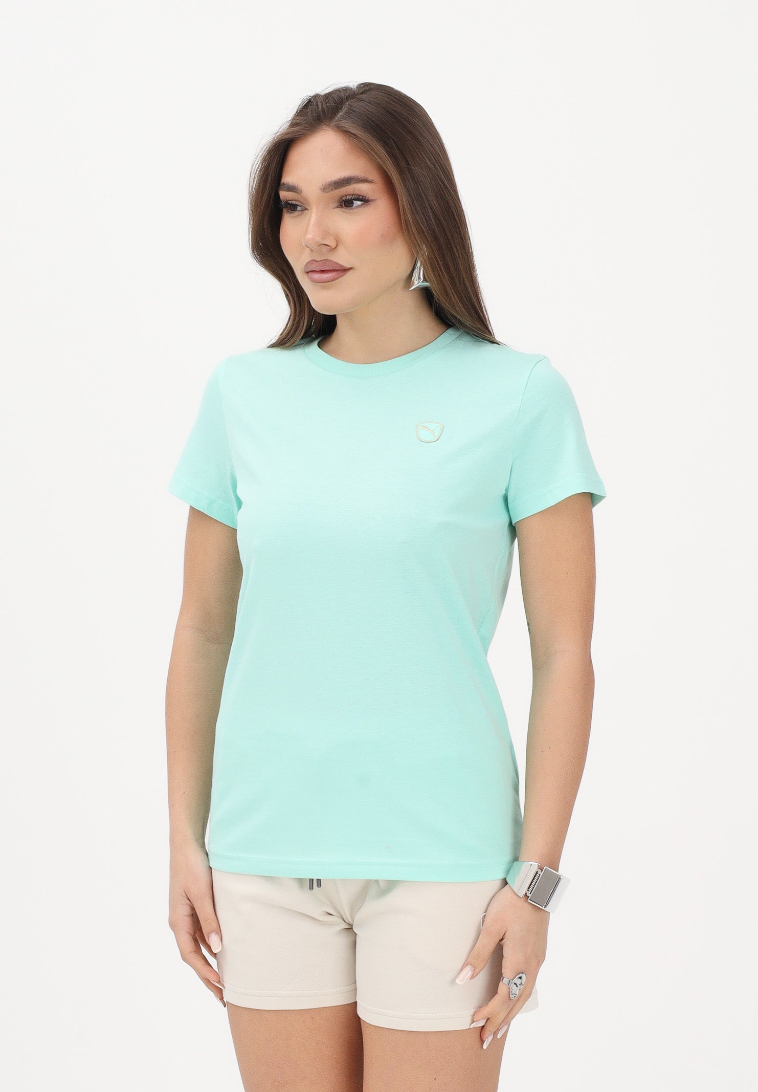 PUMA T-shirt a manica corta Essentials Elevated verde acqua da donna 691855 44 PUMA 