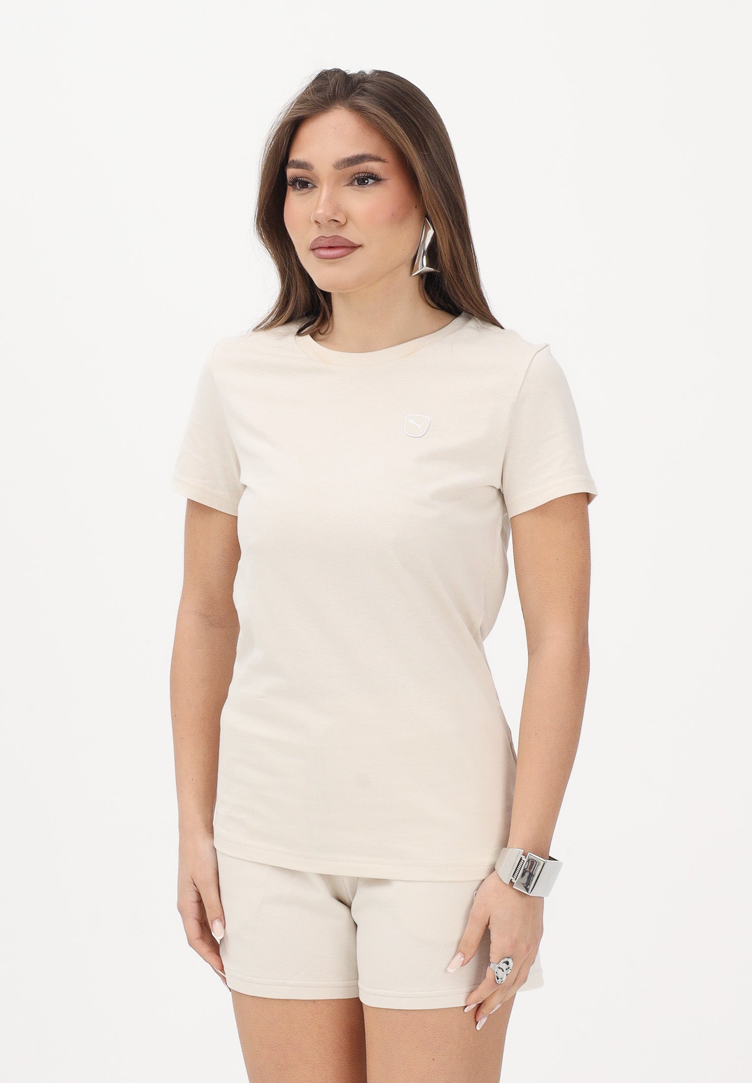 PUMA T-shirt a manica corta Essentials Elevated beige da donna 691855 87 PUMA 