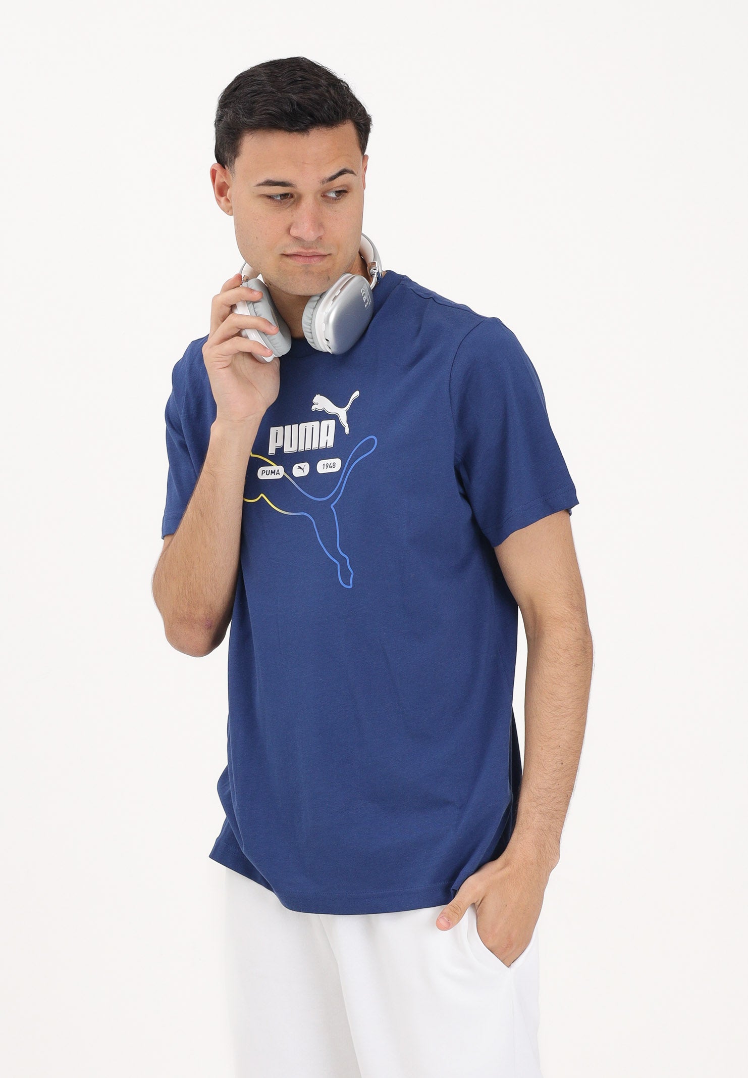 PUMA T-shirt a manica corta Graphic "Heritage Cat" blu da uomo 692031 49 PUMA 