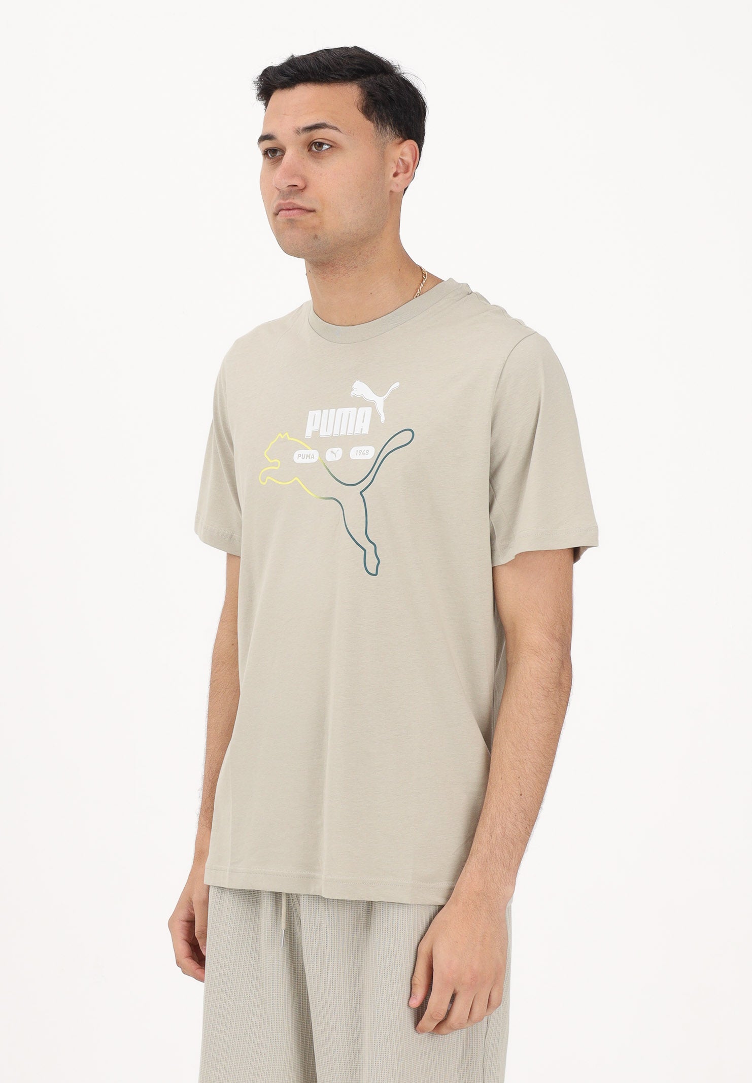 PUMA T-shirt a manica corta Graphic "Heritage Cat" beige da uomo 692031 61 PUMA 