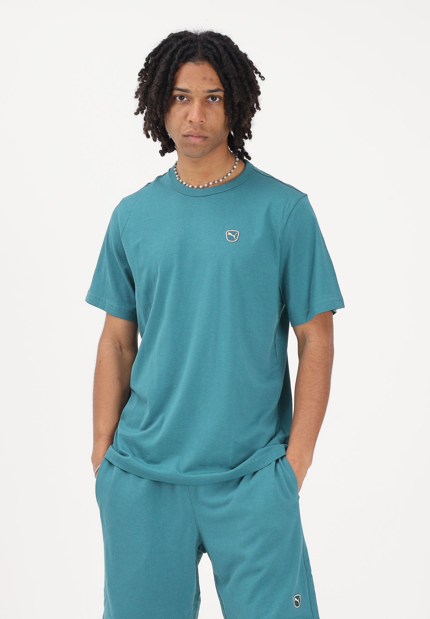 PUMA T-shirt a manica corta Essentials Elevated turchese da uomo 692054 41 PUMA 