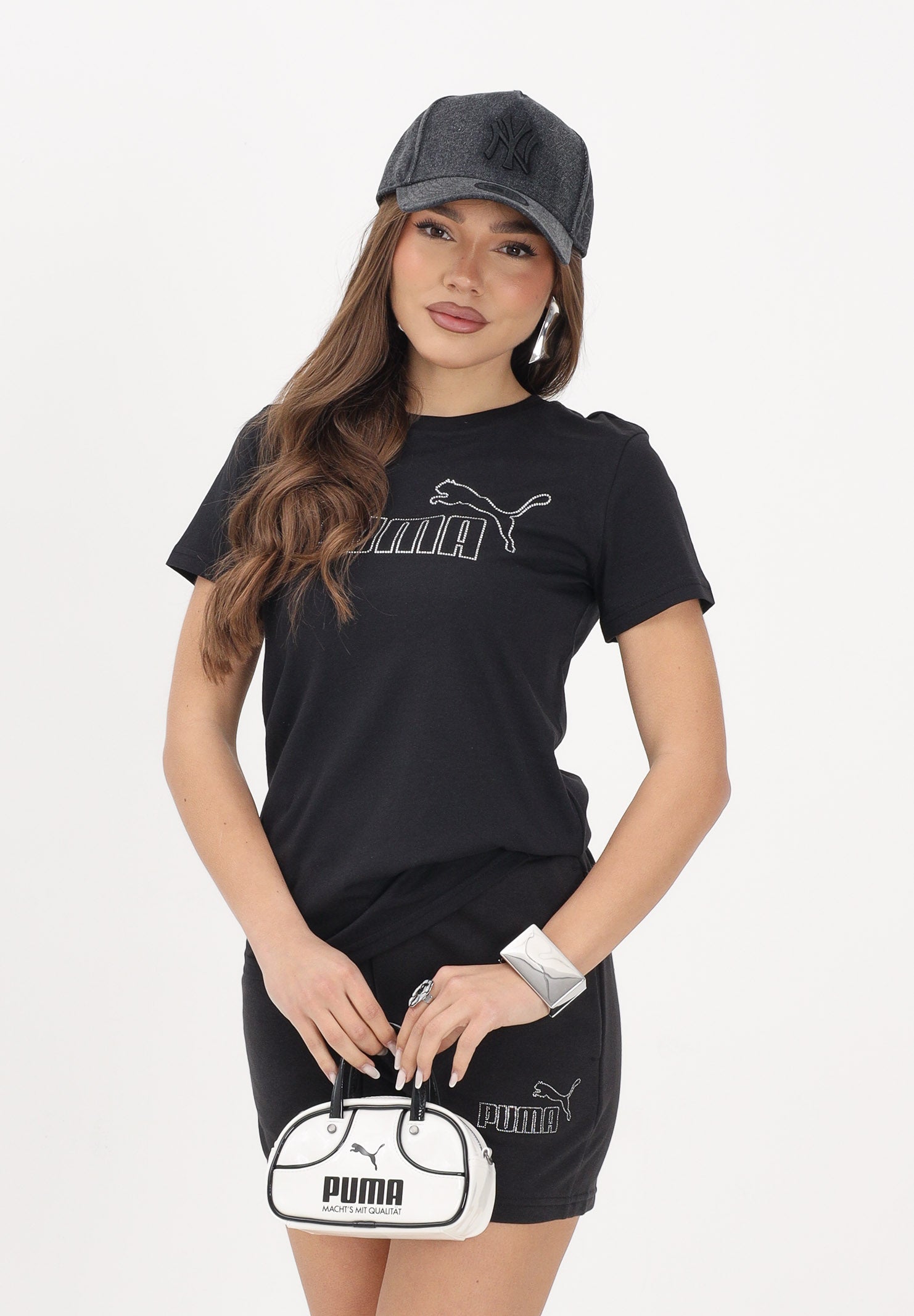 PUMA T-shirt a manica corta ESS Rhinestone nera da donna 693519 01 PUMA 