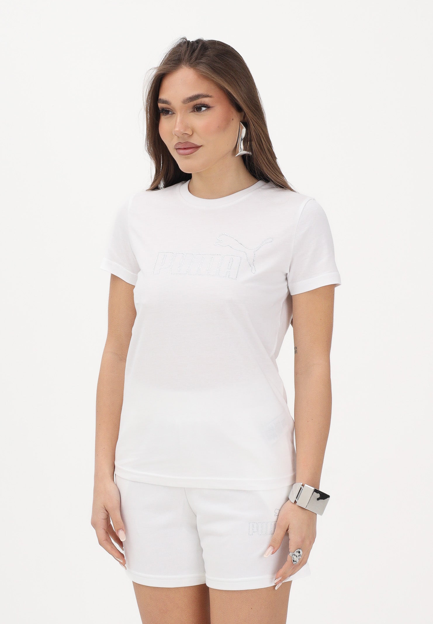 PUMA T-shirt a manica corta ESS Rhinestone bianca da donna 693519 02 PUMA 