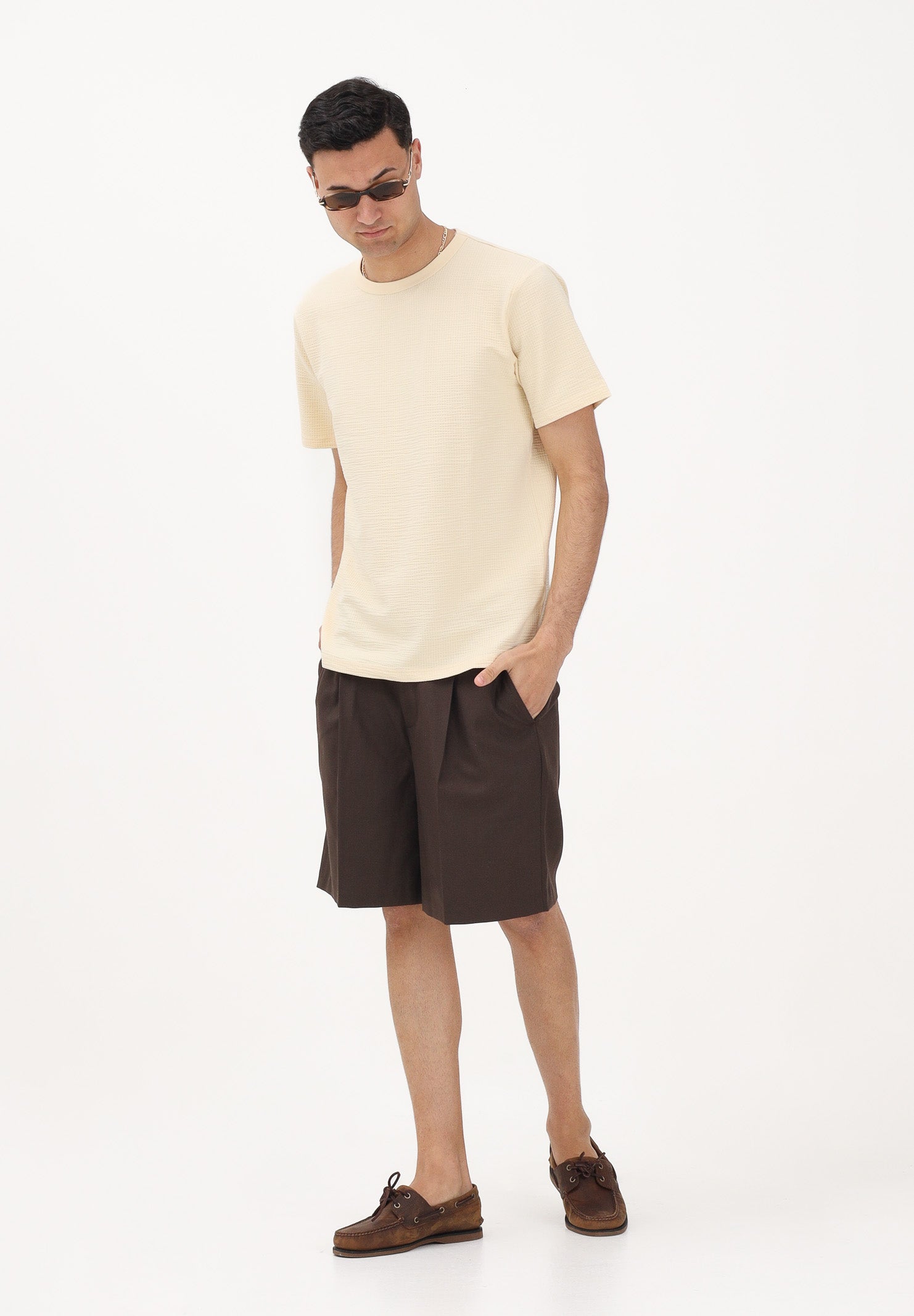 SELECTED HOMME T-shirt a manica corta crema da uomo con texture micro lavorata 16092769 AN SELECTED HOMME 