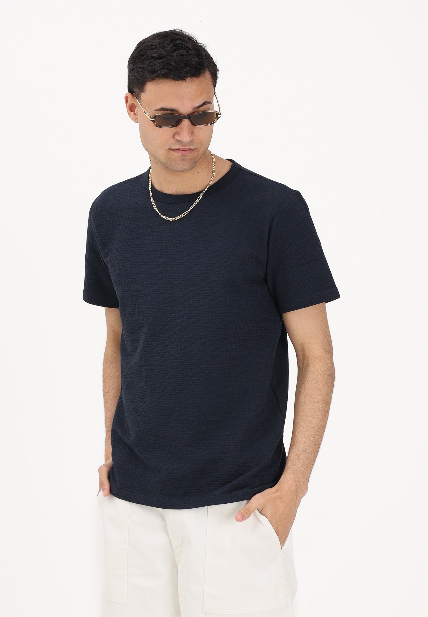 SELECTED HOMME T-shirt a manica corta blu da uomo con texture micro lavorata 16092769 SKCA SELECTED HOMME 