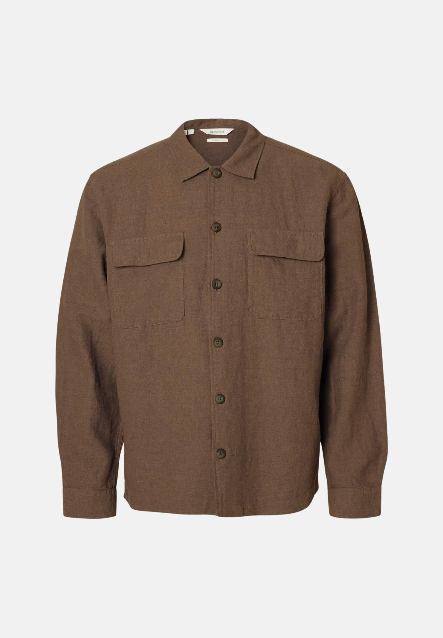 SELECTED HOMME Camicia  LEROY Chocolate Marrone da uomo con tasche applicate sul petto. 16096369 CH SELECTED HOMME 