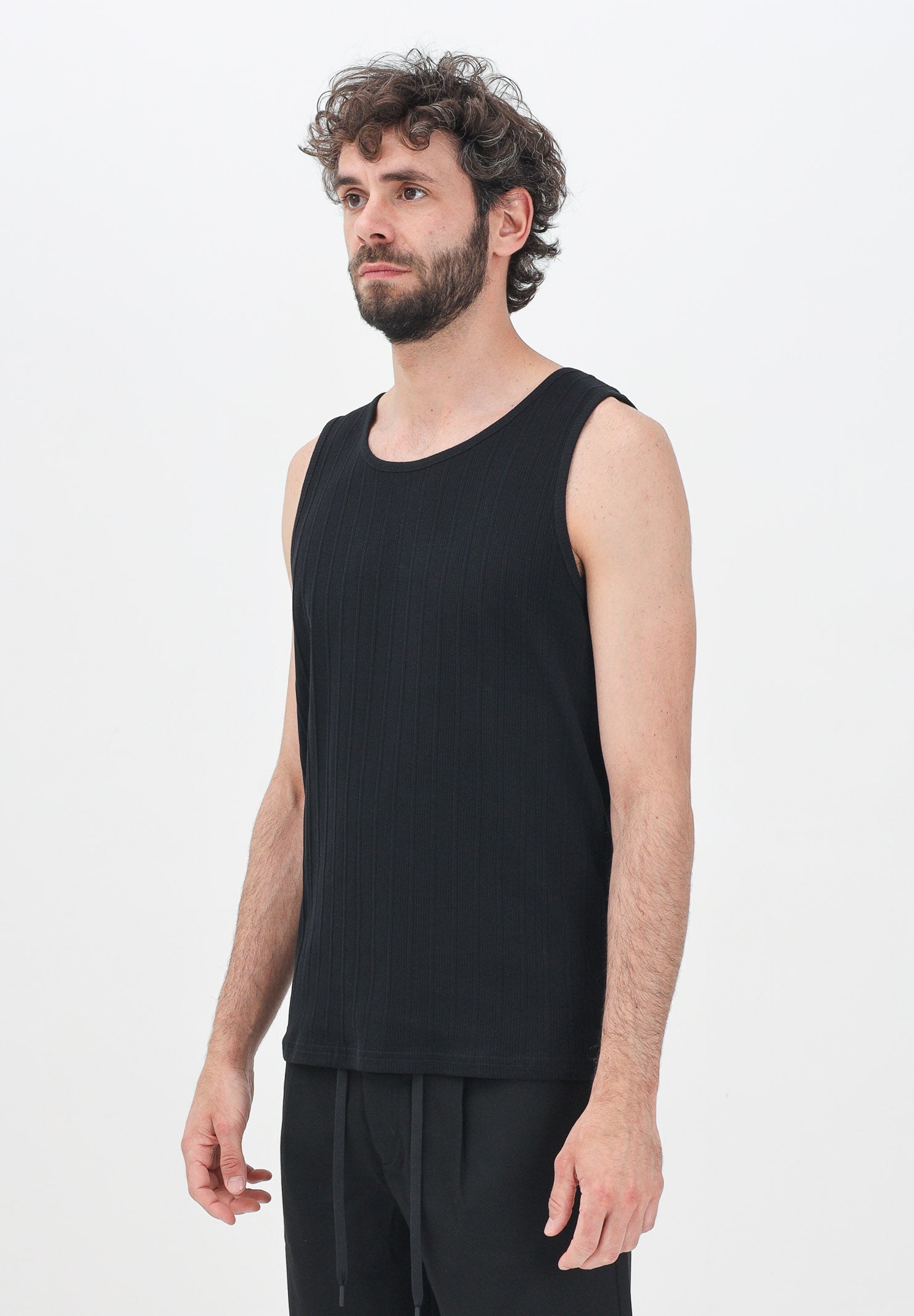 SELECTED HOMME Canotta nera da uomo a costine 16097660 Black SELECTED HOMME 