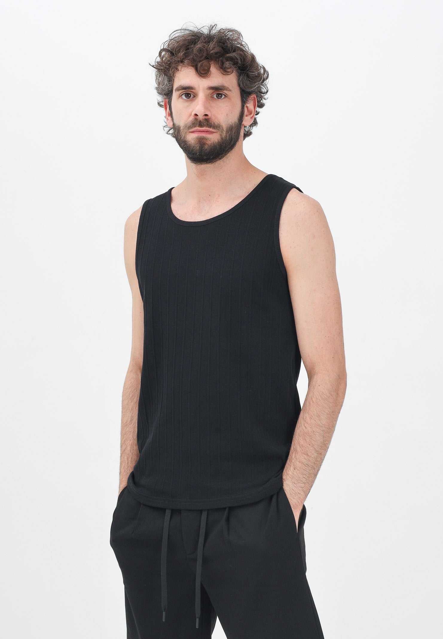 SELECTED HOMME Canotta nera da uomo a costine 16097660 Black SELECTED HOMME 