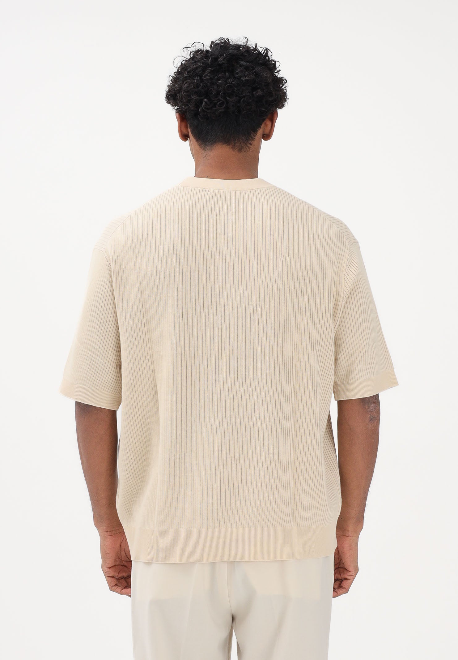 SELECTED HOMME Maglia a manica corta panna da uomo con lavorazione a costine 16100066 AN SELECTED HOMME 