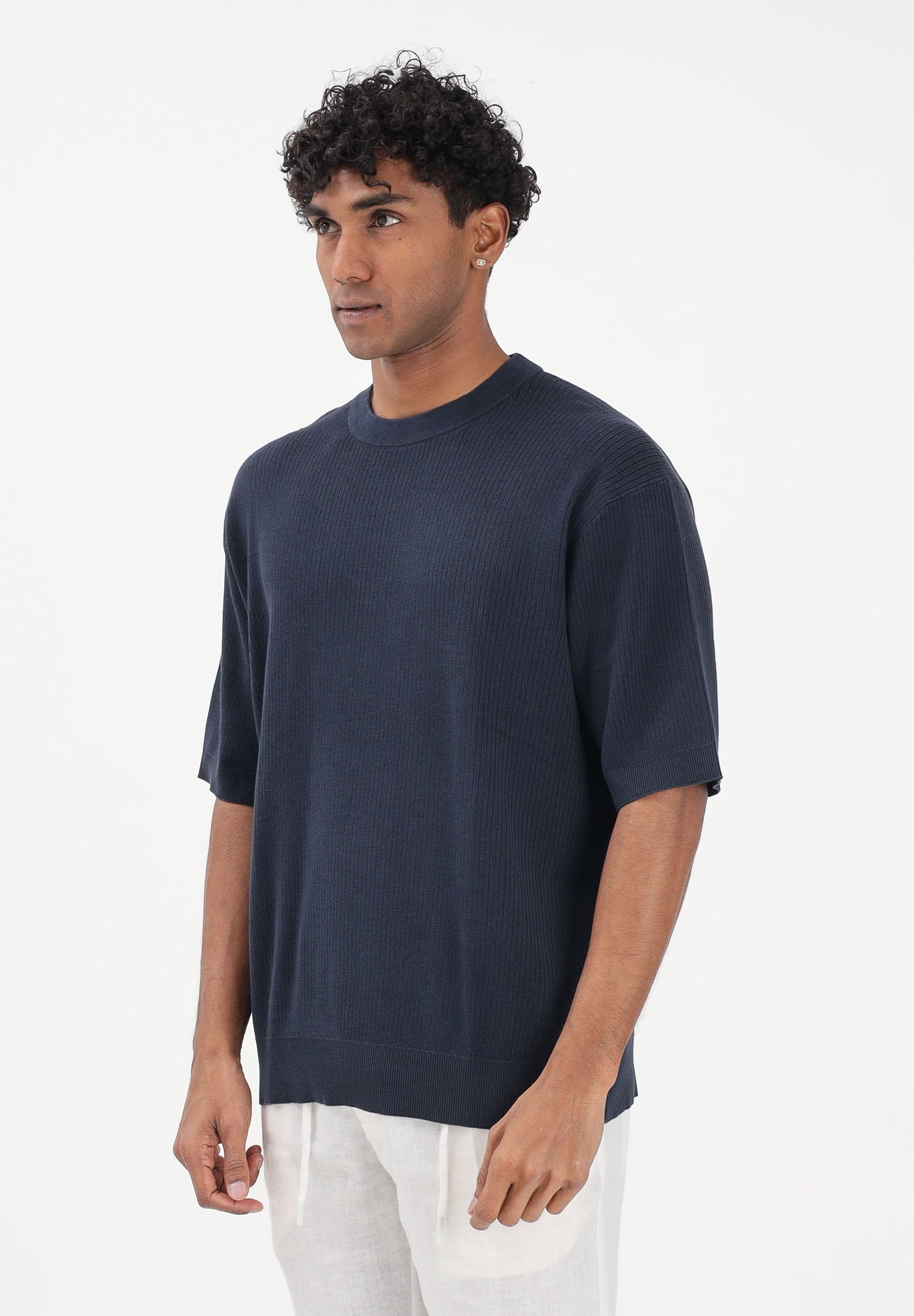 SELECTED HOMME Maglia a manica corta blu da uomo con lavorazione a costine 16100066 SKCA SELECTED HOMME 