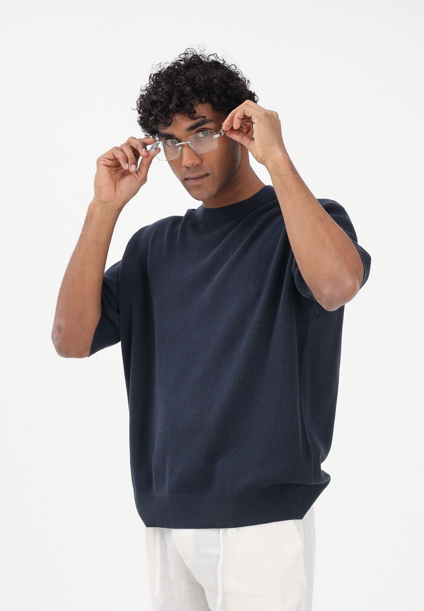 SELECTED HOMME Maglia a manica corta blu da uomo con lavorazione a costine 16100066 SKCA SELECTED HOMME 