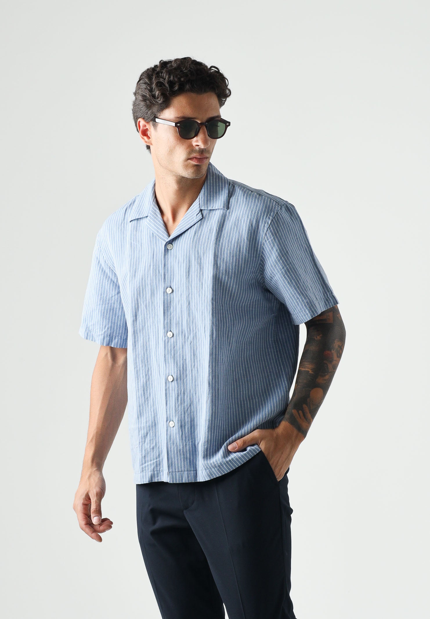 SELECTED HOMME Camicia SLHRLXCLAY LINENBLEND  colore brand English-celeste da uom 16100085 EN SELECTED HOMME 