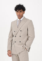 SELECTED HOMME Giacca doppiopetto beige da uomo con motivo gessato 16100151 SA SELECTED HOMME 