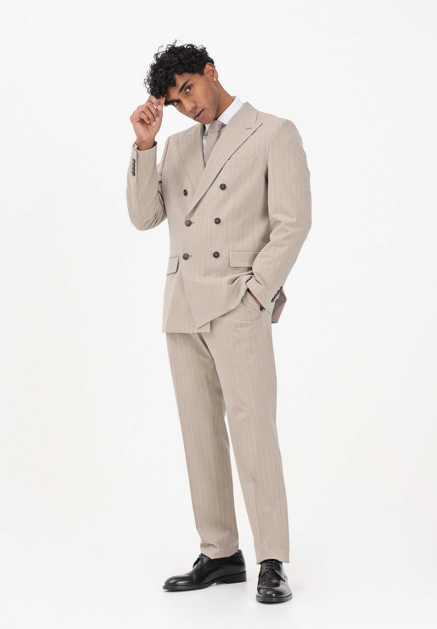 SELECTED HOMME Pantalone elegante beige da uomo con motivo gessato 16100152 SA SELECTED HOMME 
