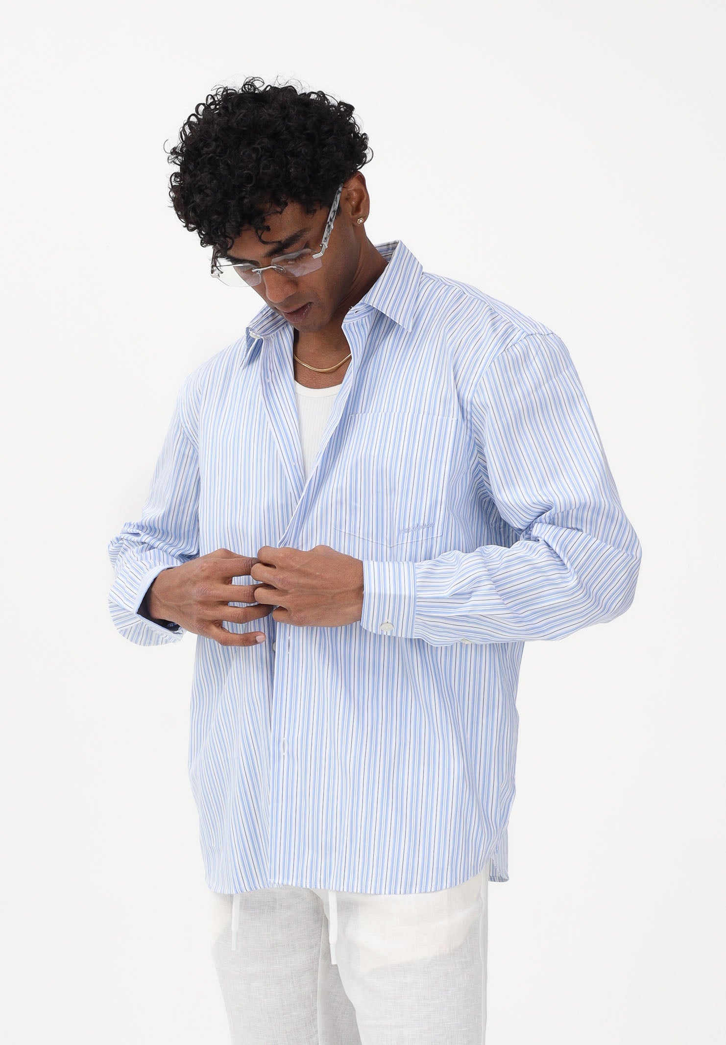 SELECTED HOMME Camicia a manica lunga celeste da uomo con motivo a righe 16100422 LIBL SELECTED HOMME 