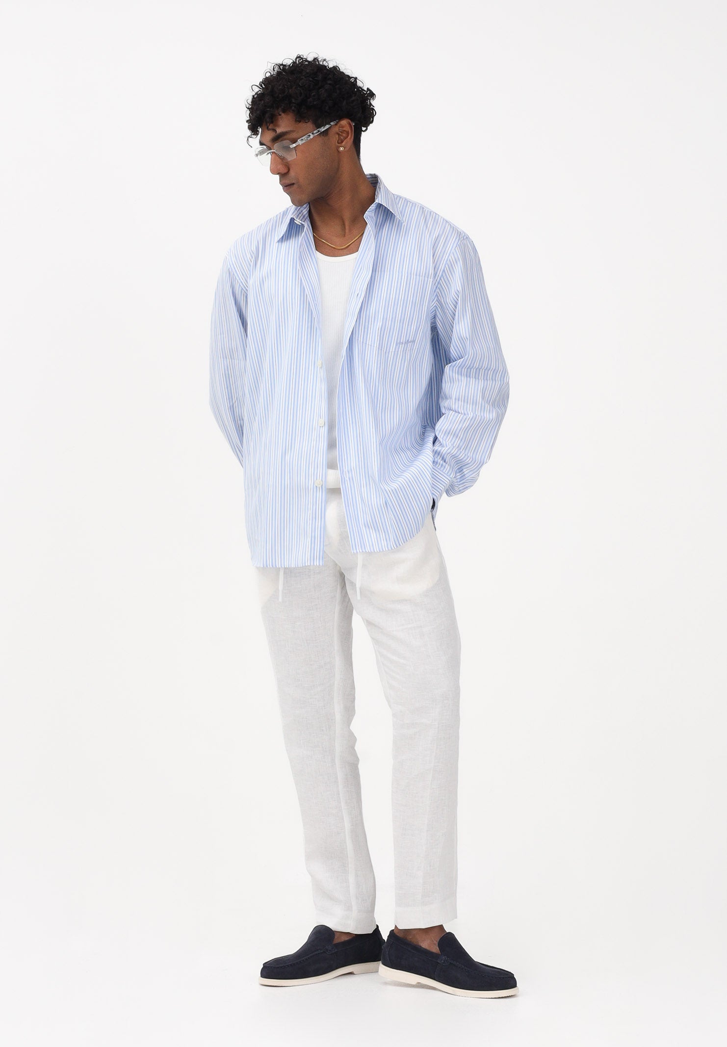 SELECTED HOMME Camicia a manica lunga celeste da uomo con motivo a righe 16100422 LIBL SELECTED HOMME 