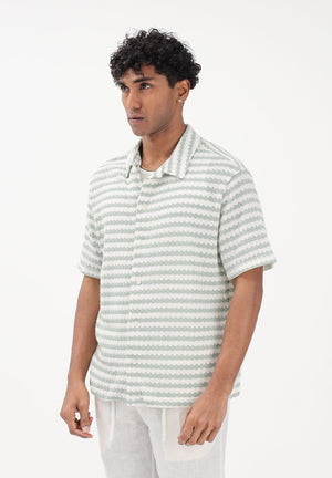 SELECTED HOMME Camicia a manica corta bianca e verde acqua da uomo con motivo a righe 16100463 AQGR SELECTED HOMME 
