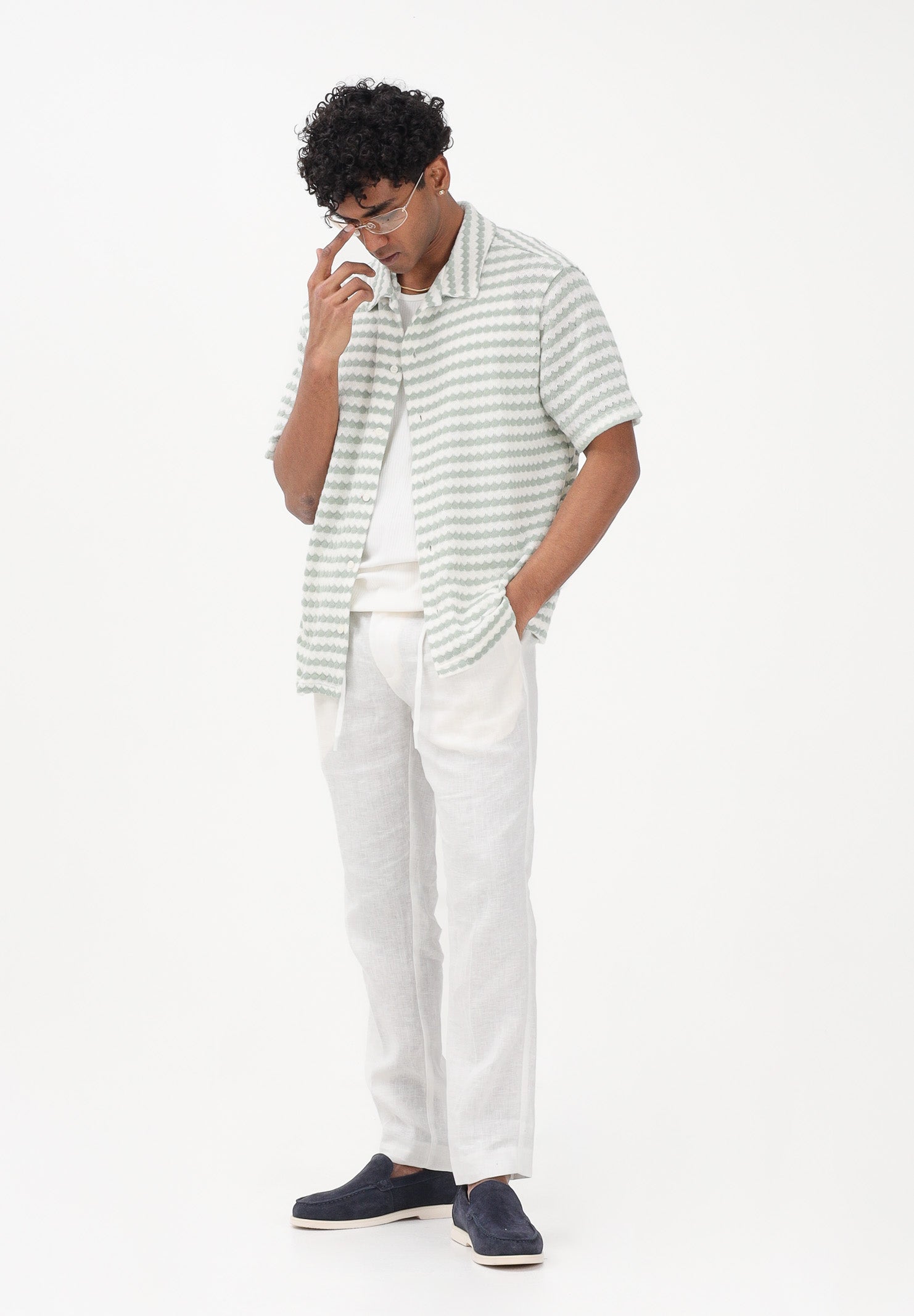SELECTED HOMME Camicia a manica corta bianca e verde acqua da uomo con motivo a righe 16100463 AQGR SELECTED HOMME 