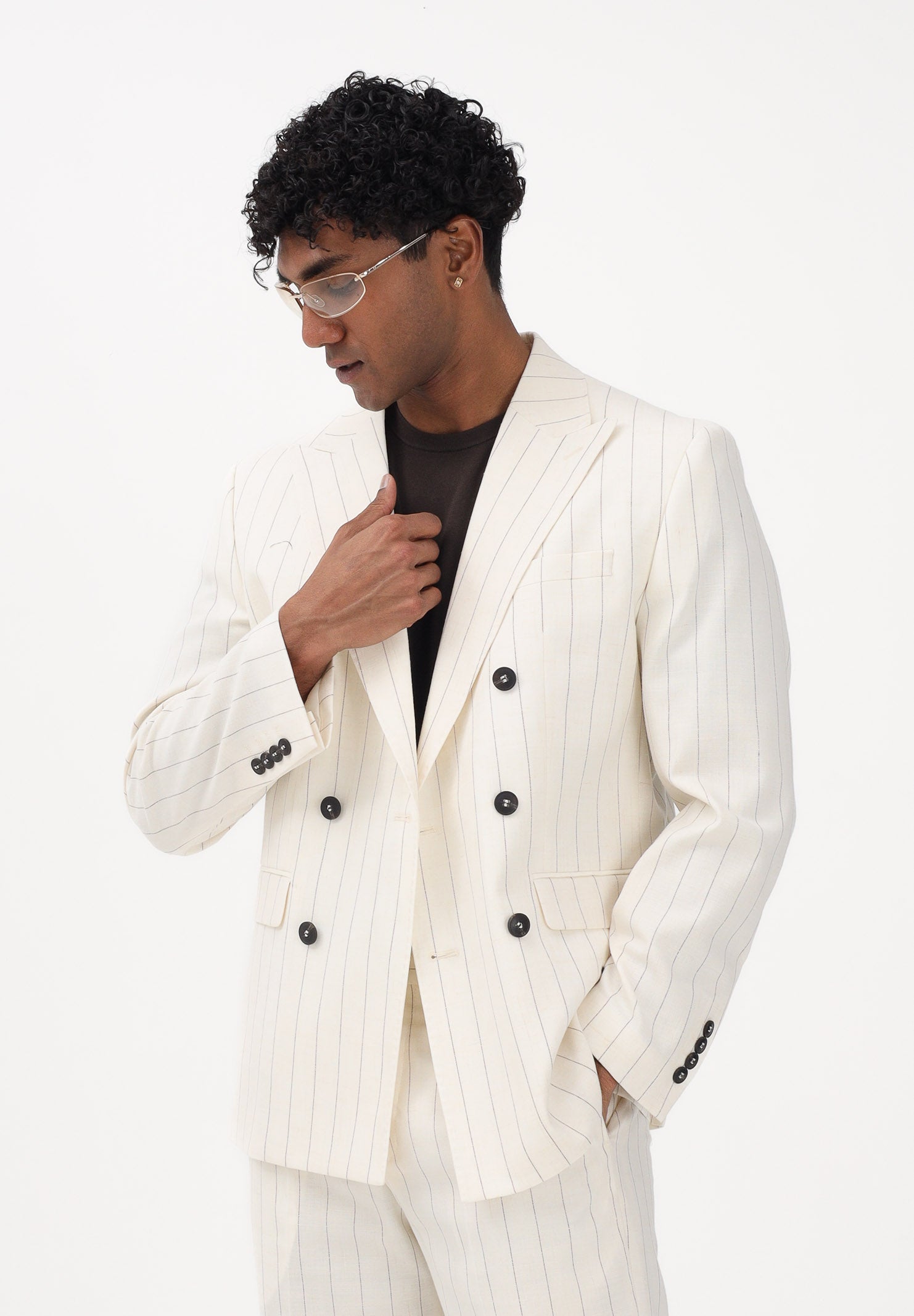 SELECTED HOMME Giacca doppiopetto panna da uomo realizzata con elegante gessatura verticale 16100652 EG SELECTED HOMME 