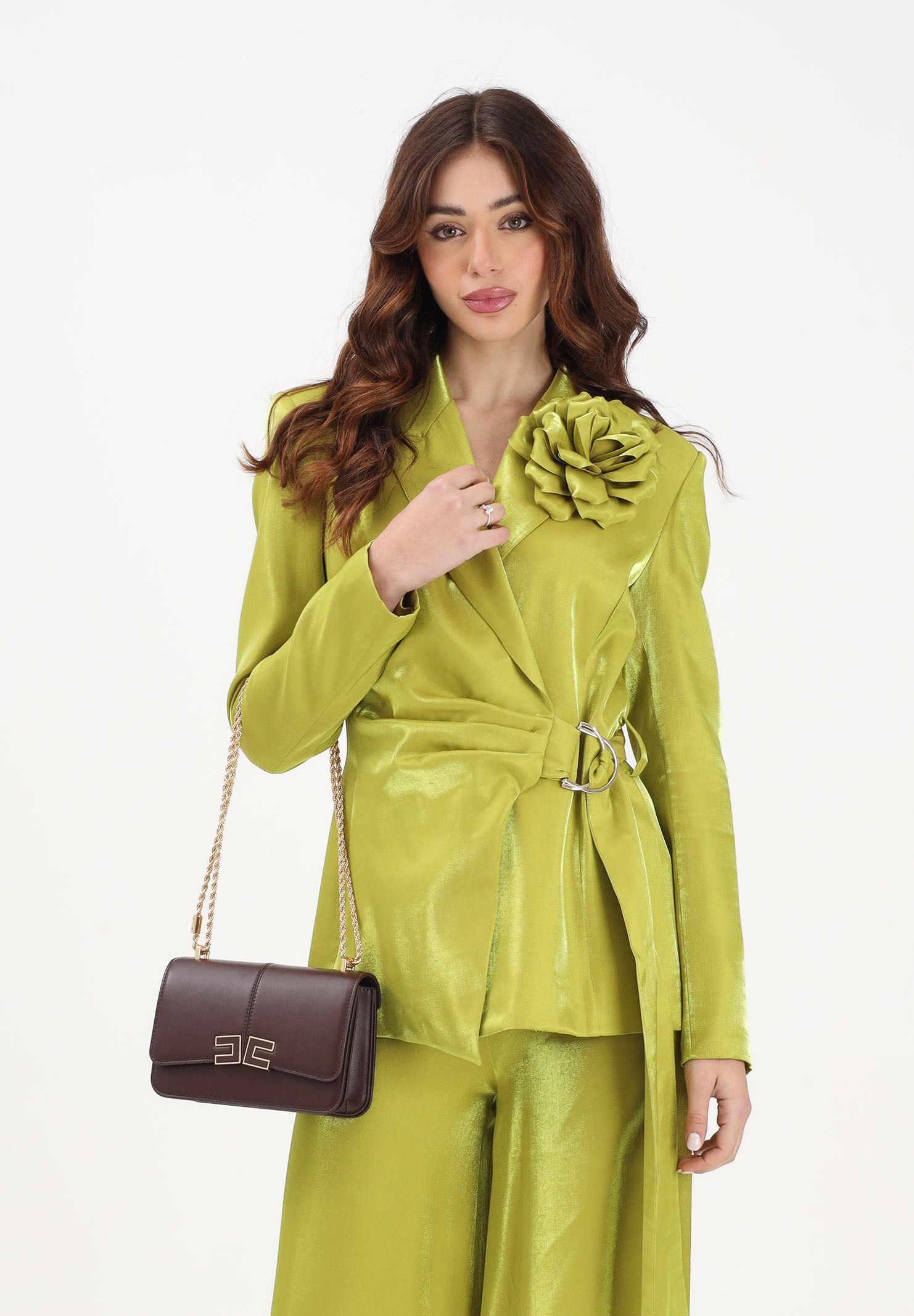 SHIT Giacca verde da donna con spilla fiore SH26007 AV SHIT 