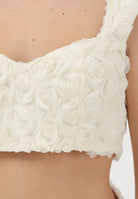 SHIT Top elegante color crema da donna realizzato in tessuto decorato con applicazioni floreali in rilievo SH26024 CR SHIT 