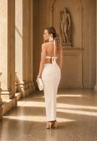 SHIT Abito midi crema da donna con spilla fiore SH26034 CR SHIT 