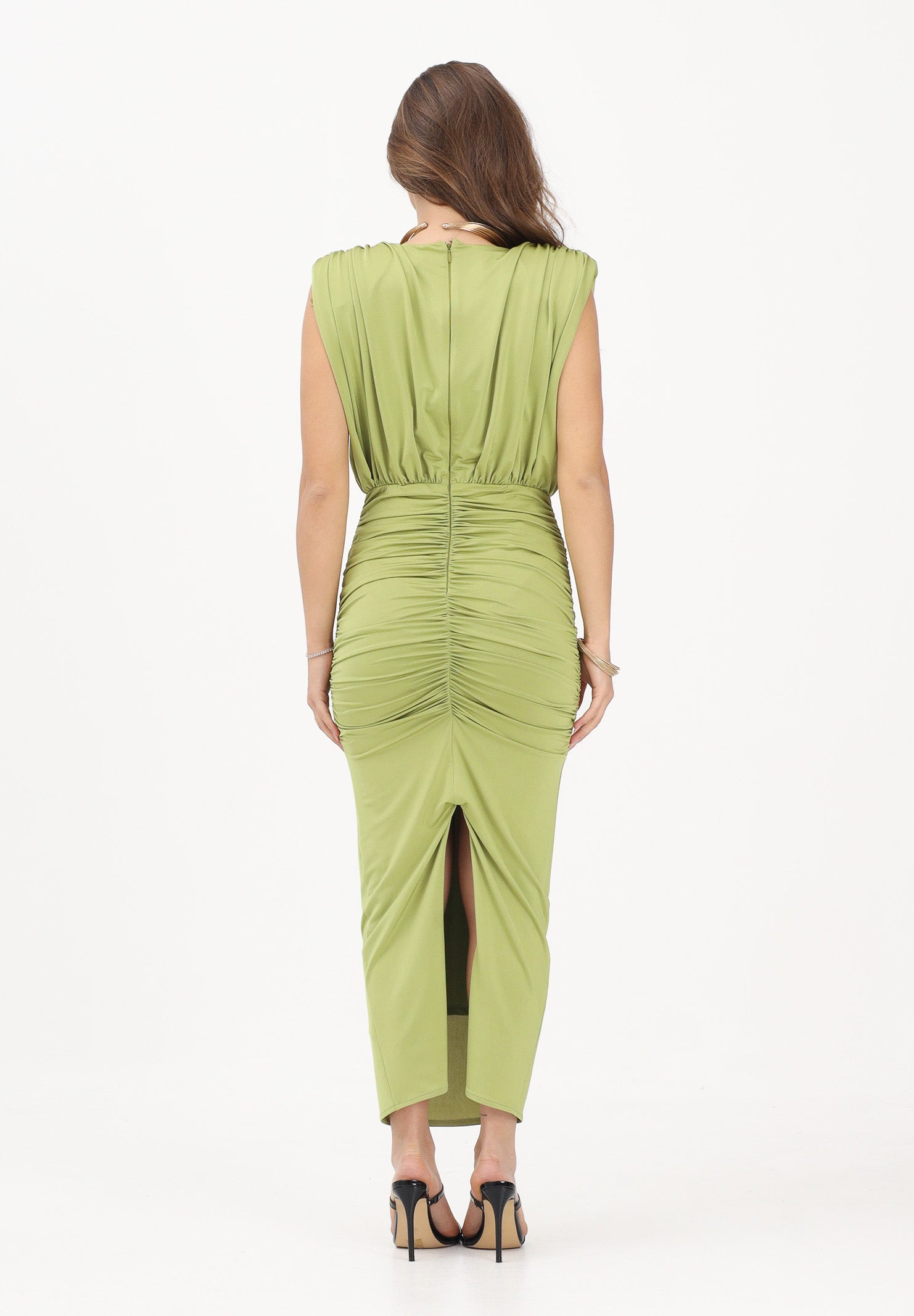 SHIT Abito midi verde da donna con spilla fiore SH26041 AV SHIT 