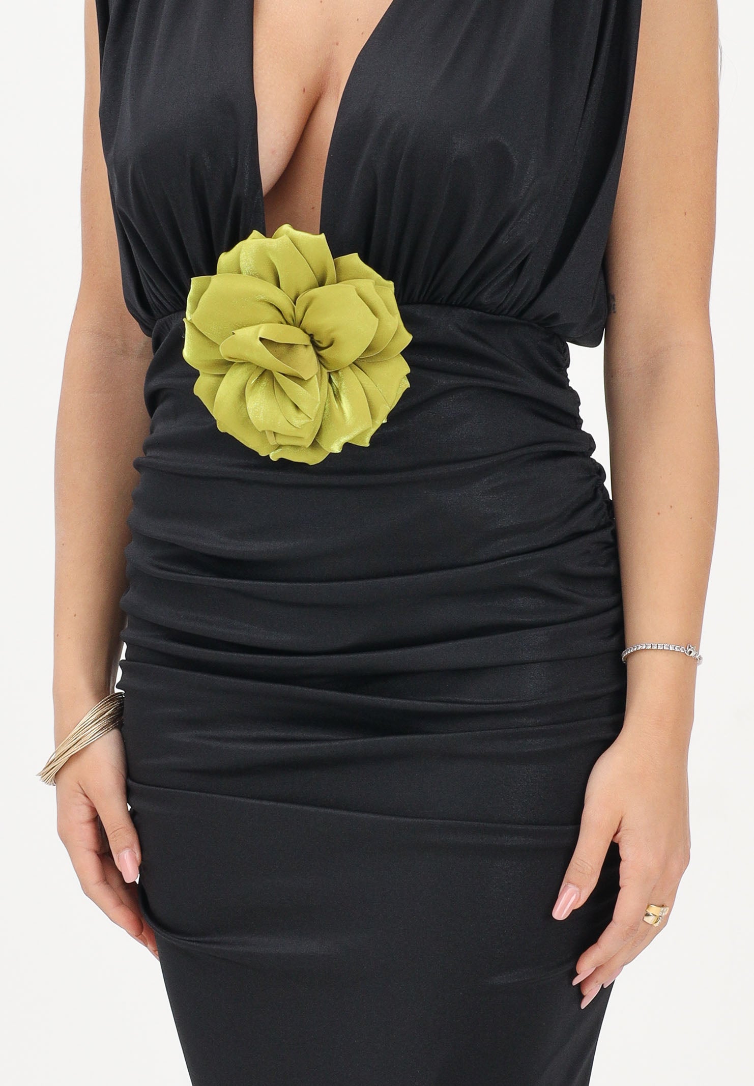 SHIT Abito midi nero da donna con spilla fiore SH26041 NE SHIT 