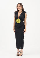 SHIT Abito midi nero da donna con spilla fiore SH26041 NE SHIT 