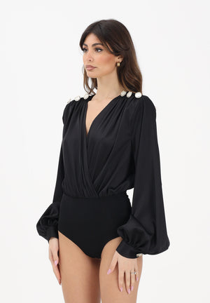 SHIT Body nero da donna con spilla fiore e bottoni SH26047 NE SHIT 