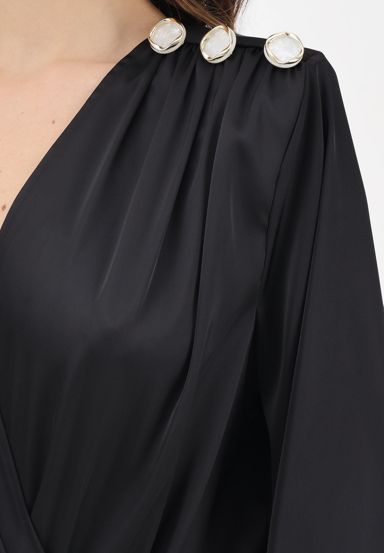 SHIT Body nero da donna con spilla fiore e bottoni SH26047 NE SHIT 
