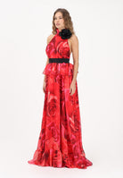 SHIT Abito lungo rosso da donna con stampa all-over di maxi rose SH26054 RERO SHIT 