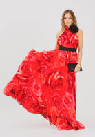 SHIT Abito lungo rosso da donna con stampa all-over di maxi rose SH26054 RERO SHIT 