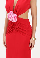 SHIT Abito lungo rosso da donna con cut-out e fiore removibile SSH26026U RE SHIT 