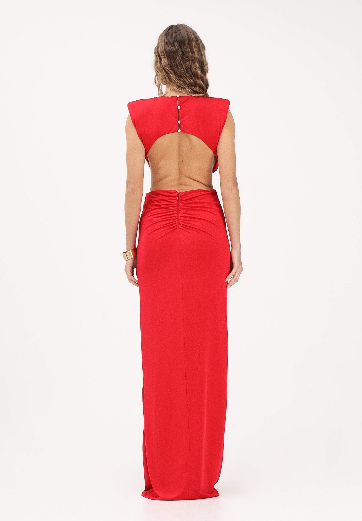 SHIT Abito lungo rosso da donna con cut-out e fiore removibile SSH26026U RE SHIT 