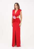 SHIT Abito lungo rosso da donna con cut-out e fiore removibile SSH26026U RE SHIT 