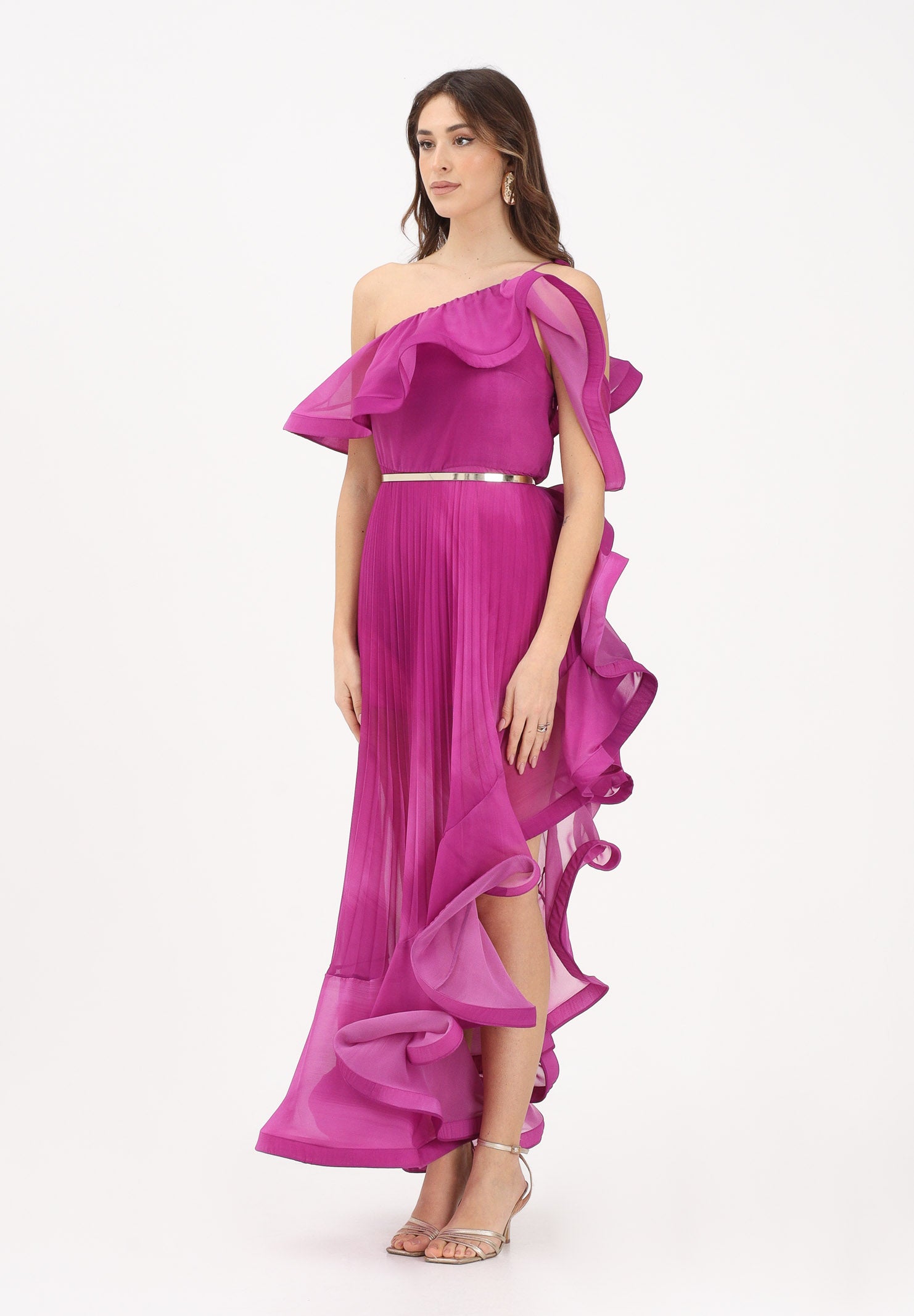 SIMONA CORSELLINI Abito lungo orchidea da donna in chiffon leggero P26CEAB10901 V0004 SIMONA CORSELLINI 