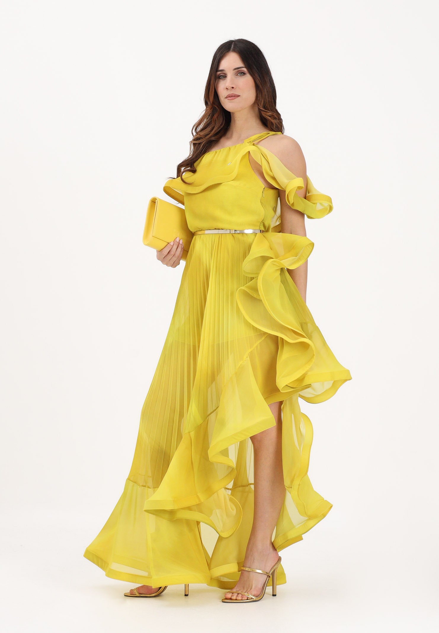 SIMONA CORSELLINI Abito lungo avocado da donna in chiffon leggero P26CEAB10901 V0780 SIMONA CORSELLINI 