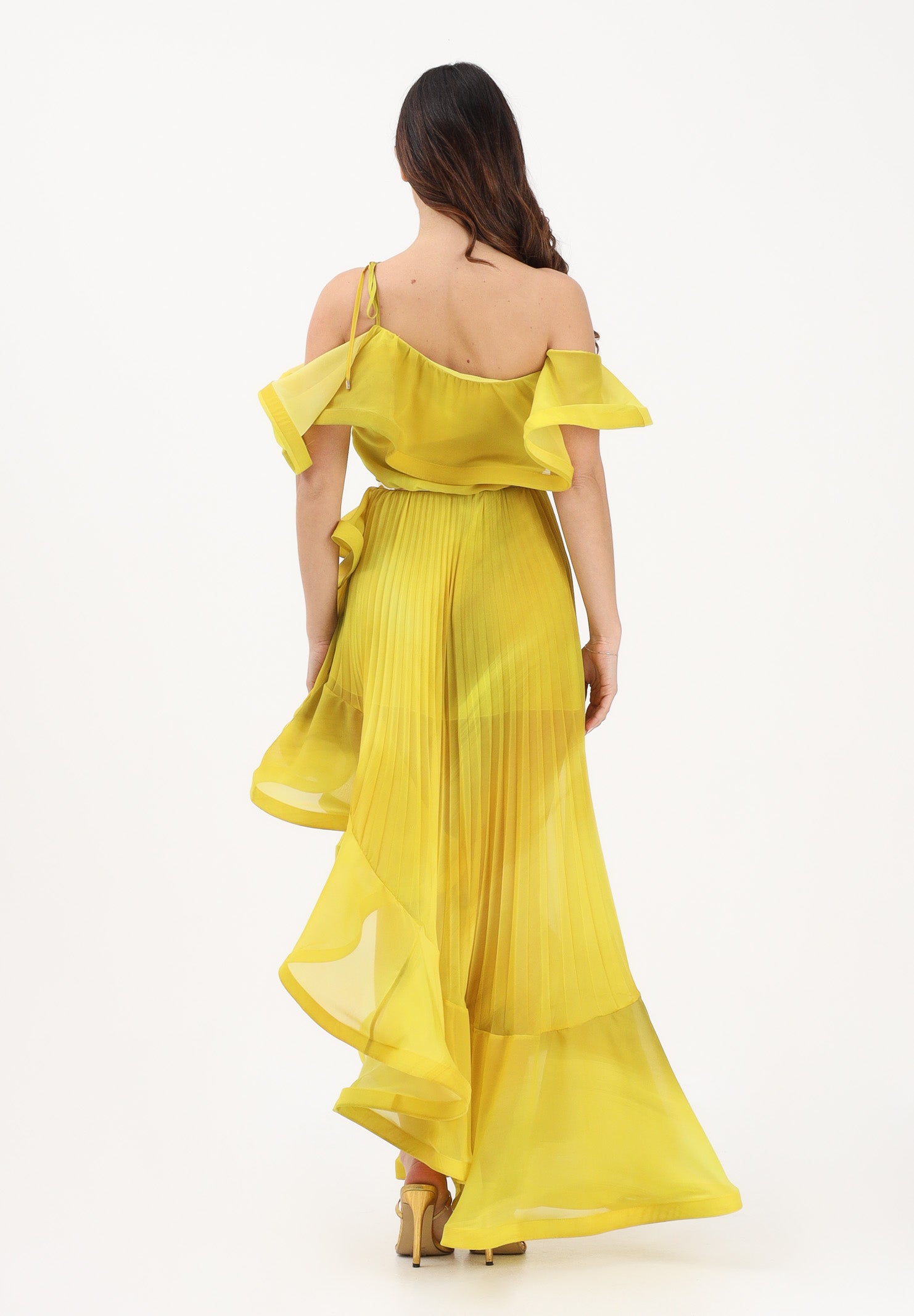 SIMONA CORSELLINI Abito lungo avocado da donna in chiffon leggero P26CEAB10901 V0780 SIMONA CORSELLINI 
