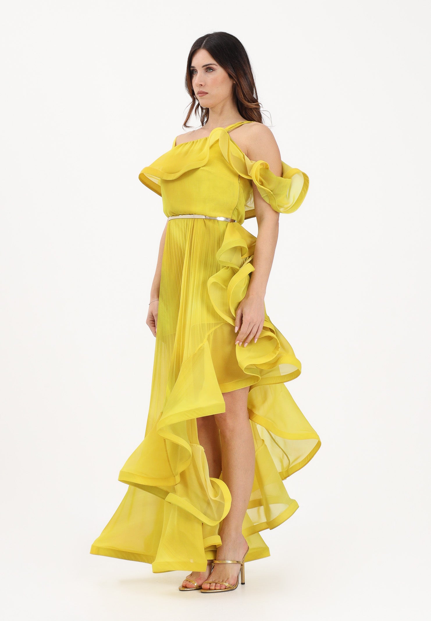 SIMONA CORSELLINI Abito lungo avocado da donna in chiffon leggero P26CEAB10901 V0780 SIMONA CORSELLINI 