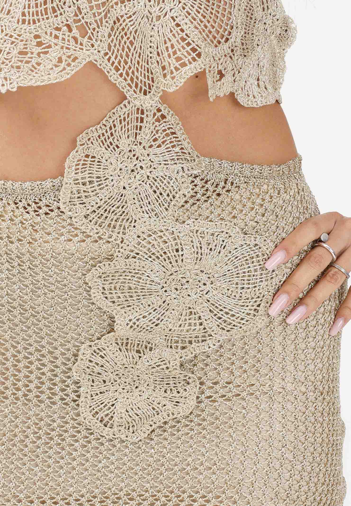 SIMONA CORSELLINI Abito midi oro da donna in maglia crochet lavorata P26CEABO5301 V0118 SIMONA CORSELLINI 