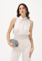 SIMONA CORSELLINI Camicia smanicata avorio da donna con papillon in strass P26CECA10101 V0359 SIMONA CORSELLINI 