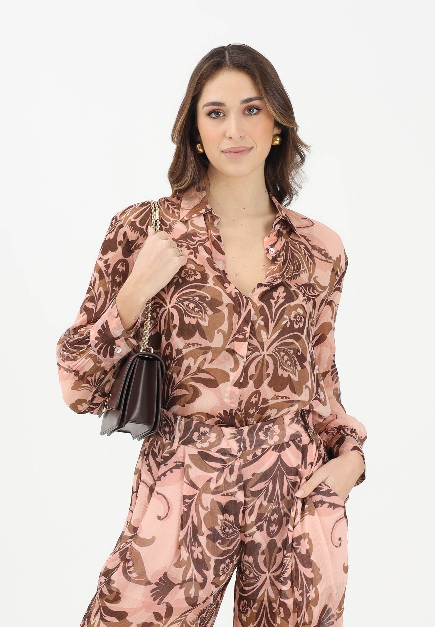 SIMONA CORSELLINI Camicia a manica lunga rosa da donna con stampa floreale P26CPCA01501 V0697 SIMONA CORSELLINI 