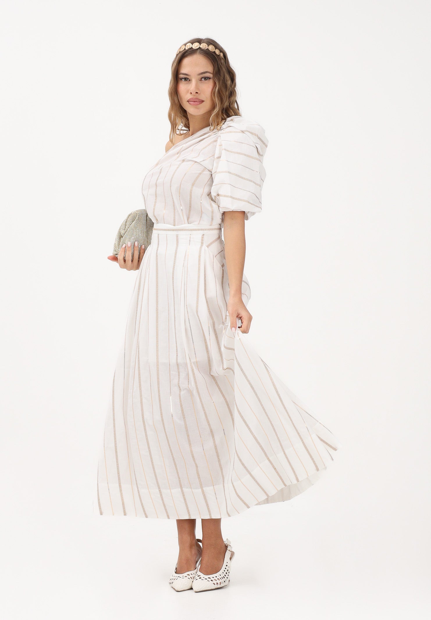 SIMONA CORSELLINI Gonna midi bianca da donna con ricamo P26CPGOC0301 V0001 SIMONA CORSELLINI 