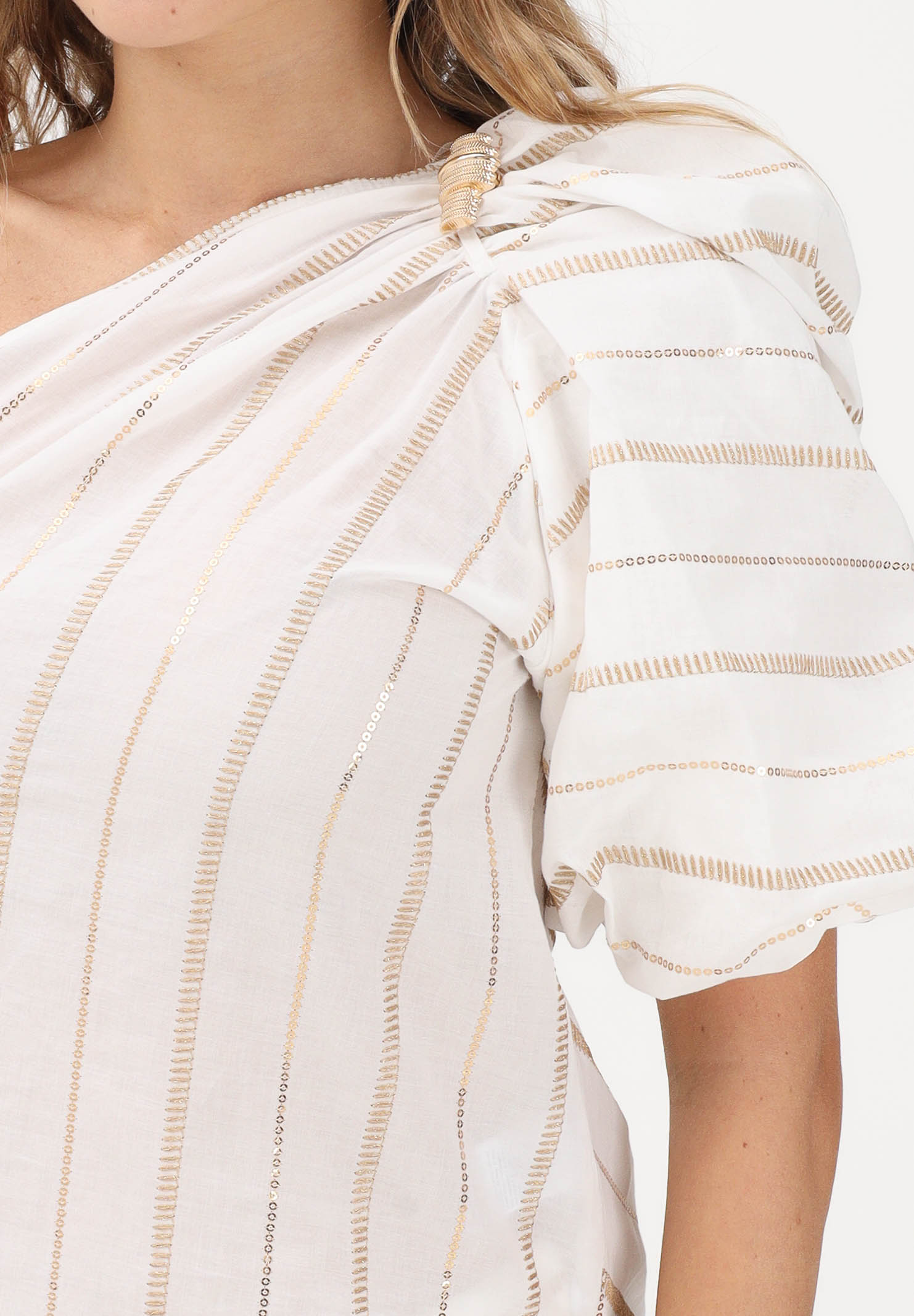 SIMONA CORSELLINI Top monospalla bianco da donna con delicate righe verticali con filo lurex P26CPTOC0101 V0001 SIMONA CORSELLINI 