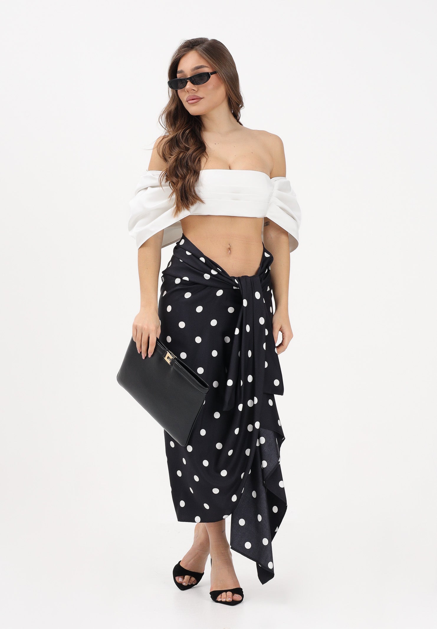 SPORTMAX Gonna midi SPXGENTILE nera da donna con stampa a pois 2612101012600 003 SPORTMAX 